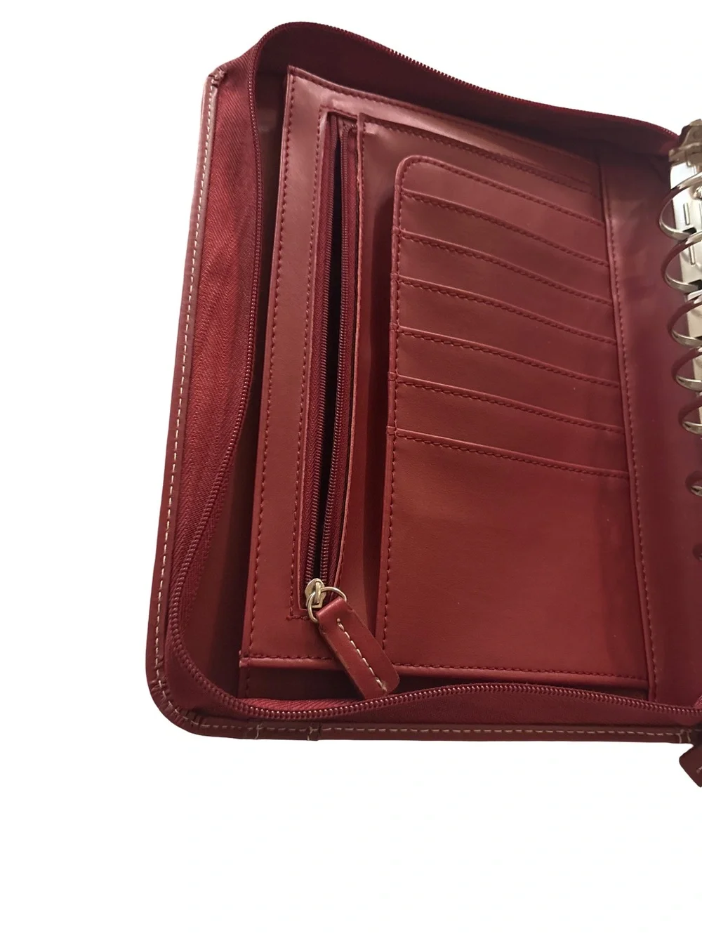 Vintage Franklin Covey Burgundy Leather 7-Ring Zip Planner Organizer Never Used